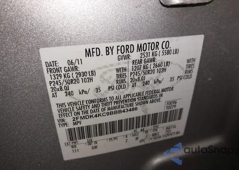 2011 Ford Edge Limited из США, поврежденный, VIN 2FMDK4KC9BBB43486